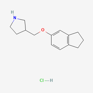 molecular formula C14H20ClNO B1440456 3-[(2,3-Dihydro-1H-inden-5-yloxy)methyl]-pyrrolidine hydrochloride CAS No. 1185302-08-2