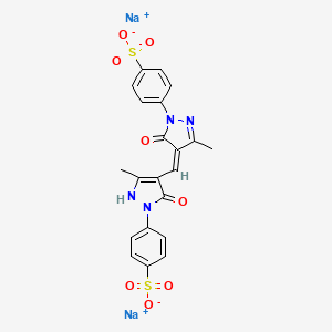 molecular formula C21H16N4Na2O8S2 B14404590 Benzenesulfonic acid, 4-(4,5-dihydro-4-((5-hydroxy-3-methyl-1-(4-sulfophenyl)-1H-pyrazol-4-yl)methylene)-3-methyl-5-oxo-1H-pyrazol-1-yl)-, disodium salt CAS No. 84434-48-0
