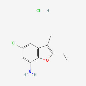 molecular formula C11H13Cl2NO B1440479 5-Chloro-2-ethyl-3-methyl-1-benzofuran-7-amine hydrochloride CAS No. 1185301-77-2