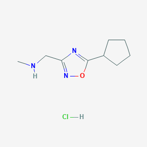 molecular formula C9H16ClN3O B1440481 N-[(5-cyclopentyl-1,2,4-oxadiazol-3-yl)methyl]-N-methylamine hydrochloride CAS No. 1185299-06-2