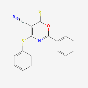 molecular formula C17H10N2OS2 B14404958 2-Phenyl-4-(phenylsulfanyl)-6-sulfanylidene-6H-1,3-oxazine-5-carbonitrile CAS No. 87740-66-7