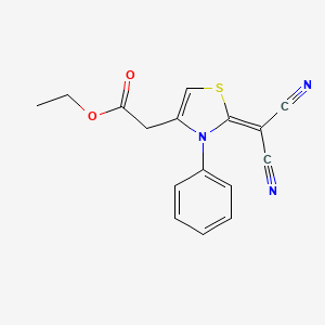 molecular formula C16H13N3O2S B14405637 Ethyl 2-[2-(dicyanomethylidene)-3-phenyl-1,3-thiazol-4-yl]acetate CAS No. 84645-53-4