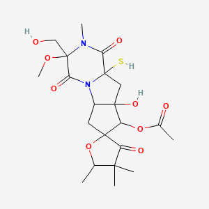 molecular formula C21H30N2O9S B14406714 Spiro(7H-cyclopenta(4,5)pyrrolo(1,2-a)pyrazine-7,2'(3'H)-furan)-1,3',4-trione, 6-(acetyloxy)decahydro-5a-hydroxy-2-(hydroxymethyl)-4a-mercapto-2-methoxy-3,4',4',5'-tetramethyl- CAS No. 86217-12-1