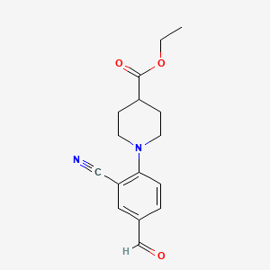 molecular formula C16H18N2O3 B1440706 Ethyl 1-(2-cyano-4-formylphenyl)piperidine-4-carboxylate CAS No. 1272756-67-8