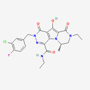 molecular formula C22H23ClFN5O4 B1440809 (13S)-5-[(3-chloro-4-fluorophenyl)methyl]-N,11-diethyl-8-hydroxy-13-methyl-6,10-dioxo-1,4,5,11-tetrazatricyclo[7.4.0.02,7]trideca-2(7),3,8-triene-3-carboxamide CAS No. 870005-19-9