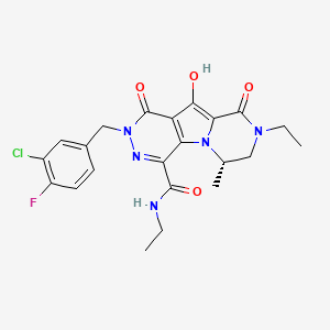 molecular formula C22H23ClFN5O4 B1440809 (6S)-2-[(3-chloro-4-fluorophenyl)methyl]-N,8-diethyl-1,2,6,7,8,9-hexahydro-10-hydroxy-6-methyl-1,9-dioxo-Pyrazino[1',2':1,5]pyrrolo[2,3-d]pyridazine-4-carboxamide CAS No. 870005-19-9
