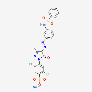 molecular formula C22H16Cl2N5NaO6S2 B14409038 Sodium 2,5-dichloro-4-(4,5-dihydro-3-methyl-5-oxo-4-((3-((phenylsulphonyl)amino)phenyl)azo)-1H-pyrazol-1-yl)benzenesulphonate CAS No. 84434-54-8