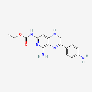 molecular formula C16H18N6O2 B14409130 Carbamic acid, (5-amino-3-(4-aminophenyl)-1,2-dihydropyrido(3,4-b)pyrazin-7-yl)-, ethyl ester CAS No. 82586-02-5