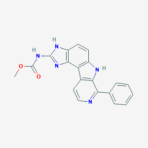 molecular formula C20H15N5O2 B144103 Methyl N-(12-phenyl-3,5,10,13-tetrazatetracyclo[7.7.0.02,6.011,16]hexadeca-1(9),2(6),3,7,11(16),12,14-heptaen-4-yl)carbamate CAS No. 131203-86-6