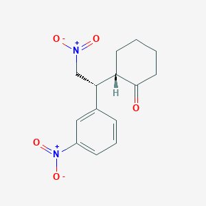 molecular formula C14H16N2O5 B14410972 Cyclohexanone, 2-[(1R)-2-nitro-1-(3-nitrophenyl)ethyl]-, (2S)- CAS No. 83976-47-0