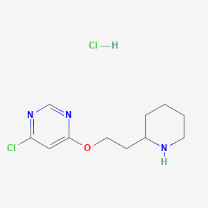 molecular formula C11H17Cl2N3O B1441154 6-Chloro-4-pyrimidinyl 2-(2-piperidinyl)ethyl ether hydrochloride CAS No. 1219967-20-0