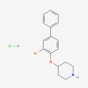 molecular formula C17H19BrClNO B1441155 3-Bromo[1,1'-biphenyl]-4-yl 4-piperidinyl ether hydrochloride CAS No. 1220035-27-7
