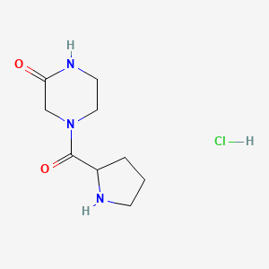 molecular formula C9H16ClN3O2 B1441192 4-(2-Pyrrolidinylcarbonyl)-2-piperazinone hydrochloride CAS No. 1236255-42-7