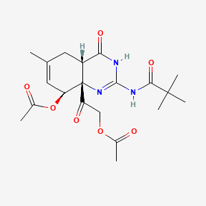 molecular formula C20H27N3O7 B14413749 Propanamide, N-(8-(acetyloxy)-8a-((acetyloxy)acetyl)-1,4,4a,5,8,8a-hexahydro-6-methyl-4-oxo-2-quinazolinyl)-2,2-dimethyl-, (4aalpha,8alpha,8aalpha)- CAS No. 86971-05-3