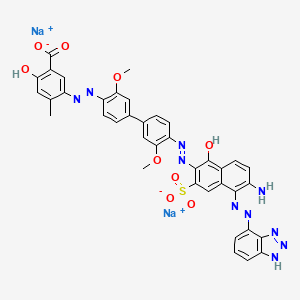 molecular formula C38H28N10Na2O9S B14413862 Disodium 5-((4'-((6-amino-5-(1H-benzotriazol-4-ylazo)-1-hydroxy-3-sulphonato-2-naphthyl)azo)-3,3'-dimethoxy(1,1'-biphenyl)-4-yl)azo)-4-methylsalicylate CAS No. 85153-20-4