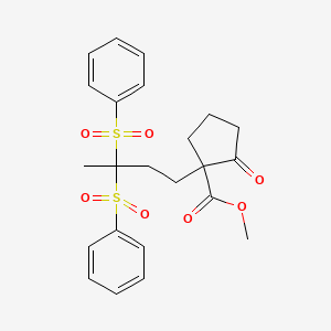 molecular formula C23H26O7S2 B14414221 Methyl 1-[3,3-di(benzenesulfonyl)butyl]-2-oxocyclopentane-1-carboxylate CAS No. 84109-77-3