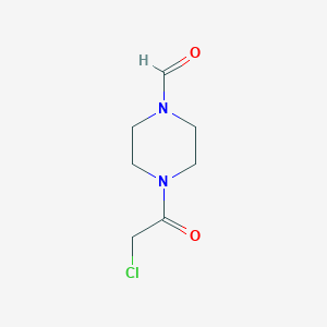 molecular formula C7H11ClN2O2 B144148 1-Piperazinecarboxaldehyde, 4-(chloroacetyl)-(9CI) CAS No. 138969-82-1