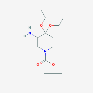 molecular formula C14H28N2O4 B1441498 Tert-butyl 3-amino-4,4-diethoxypiperidine-1-carboxylate CAS No. 796062-33-4