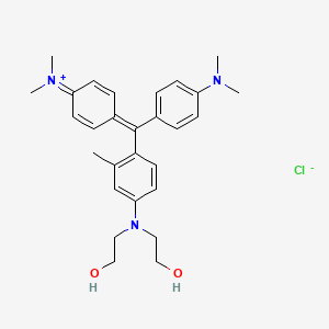 molecular formula C28H36N3O2.Cl<br>C28H36ClN3O2 B14415808 Methanaminium, N-(4-((4-(bis(2-hydroxyethyl)amino)-2-methylphenyl)(4-(dimethylamino)phenyl)methylene)-2,5-cyclohexadien-1-ylidene)-N-methyl-, chloride CAS No. 83950-33-8