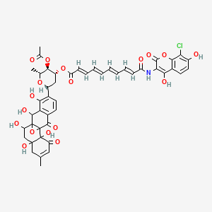 [(2R,3R,4R,6R)-3-Acetyloxy-2-methyl-6-(2,7,9,11,13-pentahydroxy-5-methyl-3,18-dioxo-19-oxapentacyclo[8.8.1.01,10.02,7.012,17]nonadeca-4,12(17),13,15-tetraen-14-yl)oxan-4-yl] (2E,4E,6E,8E)-10-[(8-chloro-4,7-dihydroxy-2-oxochromen-3-yl)amino]-10-oxodeca-2,4,6,8-tetraenoate