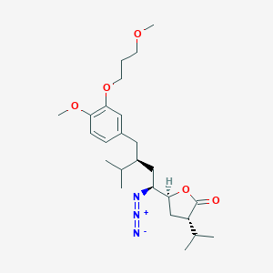molecular formula C₂₅H₃₉N₃O₅ B144175 2(3H)-呋喃酮，5-[(1S,3S)-1-叠氮-3-[[4-甲氧基-3-(3-甲氧基丙氧基)苯基]甲基]-4-甲基戊基]二氢-3-(1-甲基乙基)-，(3S,5S)- CAS No. 324763-46-4