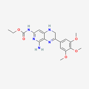 molecular formula C19H23N5O5 B14417725 Carbamic acid, (5-amino-1,2-dihydro-3-(3,4,5-trimethoxyphenyl)pyrido(3,4-b)pyrazin-7-yl)-, ethyl ester CAS No. 82586-01-4