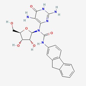 molecular formula C23H24N6O6 B14417937 Urea, N-(2,5-diamino-1,6-dihydro-6-oxo-4-pyrimidinyl)-N-9H-fluoren-2-yl-N-beta-D-ribofuranosyl- CAS No. 82018-89-1