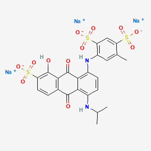 molecular formula C24H19N2Na3O12S3 B14418202 Trisodium 5-((9,10-dihydro-8-hydroxy-4-((1-methylethyl)amino)-9,10-dioxo-7-sulphonato-1-anthryl)amino)toluene-2,4-disulphonate CAS No. 83006-71-7