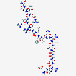 molecular formula C117H186N38O28 B144185 L-Seryl-L-isoleucyl-L-glutaminyl-L-alpha-aspartyl-L-leucyl-L-arginyl-L-arginyl-L-phenylalanyl-L-phenylalanyl-L-leucyl-L-histidyl-L-histidyl-L-leucyl-L-isoleucyl-L-alanyl-L-alpha-glutamyl-L-isoleucyl-L-histidyl-L-threonyl-L-alaninamide CAS No. 129476-28-4