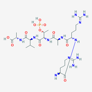molecular formula C27H53N12O11P B14418648 N~5~-(Diaminomethylidene)-L-ornithyl-N~5~-(diaminomethylidene)-L-ornithyl-L-alanyl-O-phosphono-L-threonyl-L-valyl-L-alanine CAS No. 83155-88-8