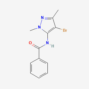 molecular formula C12H12BrN3O B14419329 Benzamide, N-(4-bromo-1,3-dimethyl-1H-pyrazol-5-yl)- CAS No. 85723-93-9