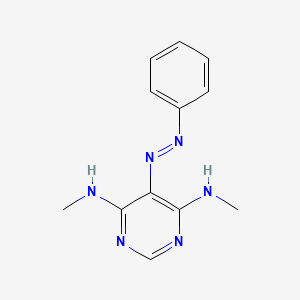 molecular formula C12H14N6 B14419429 N~4~,N~6~-Dimethyl-5-[(E)-phenyldiazenyl]pyrimidine-4,6-diamine CAS No. 83366-42-1