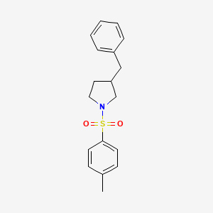 molecular formula C18H21NO2S B14419730 Pyrrolidine, 1-[(4-methylphenyl)sulfonyl]-3-(phenylmethyl)- CAS No. 86553-38-0