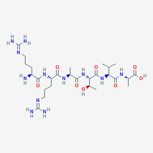 molecular formula C27H52N12O8 B14420590 N~5~-(Diaminomethylidene)-L-ornithyl-N~5~-(diaminomethylidene)-L-ornithyl-L-alanyl-L-threonyl-L-valyl-L-alanine CAS No. 84166-60-9
