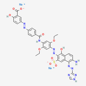 molecular formula C36H29N11Na2O10S B14421594 Disodium 5-((4-(((4-((6-amino-1-hydroxy-3-sulphonato-5-(1H-1,2,4-triazole-3-ylazo)-2-naphthyl)azo)-2,5-diethoxyphenyl)amino)carbonyl)phenyl)azo)salicylate CAS No. 83249-32-5