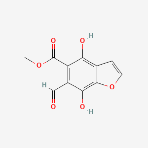 molecular formula C11H8O6 B14421708 Methyl 6-formyl-4,7-dihydroxy-1-benzofuran-5-carboxylate CAS No. 87145-71-9