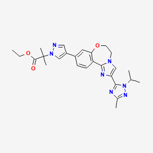 molecular formula C26H31N7O3 B1442207 ethyl 2-(4-(2-(1-isopropyl-3-methyl-1H-1,2,4-triazol-5-yl)-5,6-dihydrobenzo[f]imidazo[1,2-d][1,4]oxazepin-9-yl)-1H-pyrazol-1-yl)-2-methylpropanoate CAS No. 1282514-64-0