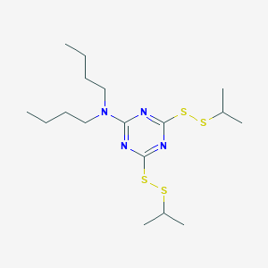 molecular formula C17H32N4S4 B14422437 N,N-Dibutyl-4,6-bis[(propan-2-yl)disulfanyl]-1,3,5-triazin-2-amine CAS No. 86906-89-0