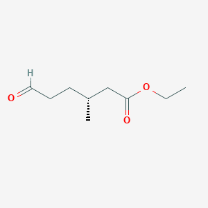 molecular formula C9H16O3 B14424254 Hexanoic acid, 3-methyl-6-oxo-, ethyl ester, (R)- CAS No. 84567-91-9