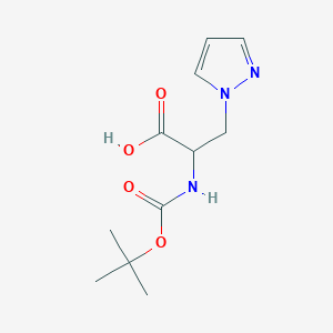 molecular formula C11H17N3O4 B144243 DL-N-Boc-3-pyrazol-1-YL-alanine CAS No. 136086-12-9