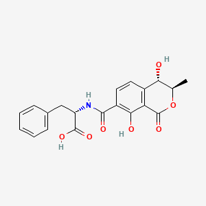 molecular formula C20H19NO7 B14425018 L-Phenylalanine, N-((3,4-dihydro-4,8-dihydroxy-3-methyl-1-oxo-1H-2-benzopyran-7-yl)carbonyl)-, (3R-trans)- CAS No. 80621-16-5