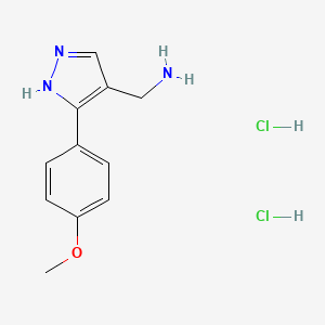 molecular formula C11H15Cl2N3O B1442560 {[3-(4-Methoxyphenyl)-1H-pyrazol-4-YL]-methyl}amine dihydrochloride CAS No. 1185300-56-4