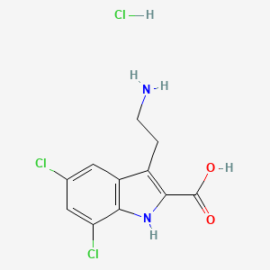 molecular formula C11H11Cl3N2O2 B1442565 3-(2-aminoethyl)-5,7-dichloro-1H-indole-2-carboxylic acid hydrochloride CAS No. 1332530-43-4