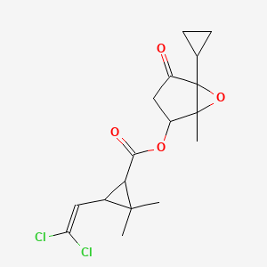 molecular formula C17H20Cl2O4 B14425781 Cyclopropanecarboxylic acid, 3-(2,2-dichloroethenyl)-2,2-dimethyl-, 5-cyclopropyl-1-methyl-4-oxo-6-oxabicyclo(3.1.0)hex-2-yl ester CAS No. 81910-11-4