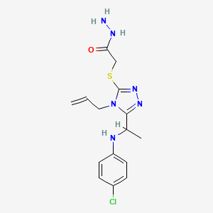 molecular formula C15H19ClN6OS B1442581 2-[(4-allyl-5-{1-[(4-chlorophenyl)amino]ethyl}-4H-1,2,4-triazol-3-yl)thio]acetohydrazide CAS No. 1306739-08-1