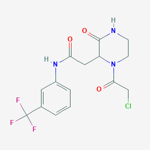 molecular formula C15H15ClF3N3O3 B1442595 2-[1-(chloroacetyl)-3-oxopiperazin-2-yl]-N-[3-(trifluoromethyl)phenyl]acetamide CAS No. 1306738-22-6