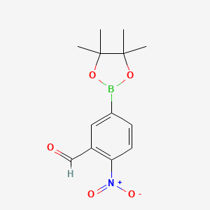 molecular formula C13H16BNO5 B1442676 2-Nitro-5-(4,4,5,5-tetramethyl-1,3,2-dioxaborolan-2-yl)benzaldehyde CAS No. 1184259-08-2