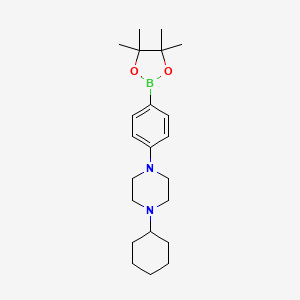 molecular formula C22H35BN2O2 B1442691 Piperazine, 1-cyclohexyl-4-[4-(4,4,5,5-tetramethyl-1,3,2-dioxaborolan-2-yl)phenyl]- CAS No. 1247001-29-1