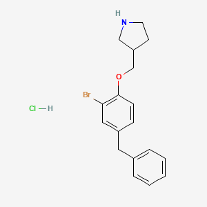 molecular formula C18H21BrClNO B1442720 3-((4-Benzyl-2-bromophenoxy)methyl)pyrrolidine hydrochloride CAS No. 1220027-26-8