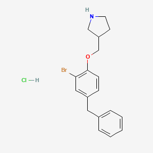 molecular formula C18H21BrClNO B1442720 3-[(4-Benzyl-2-bromophenoxy)methyl]pyrrolidine hydrochloride CAS No. 1220027-26-8